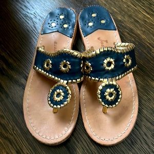 Jack Rogers navy and gold sandals